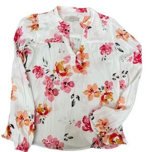 LOFT Floral White Long Sleeve Top Size Extra Small